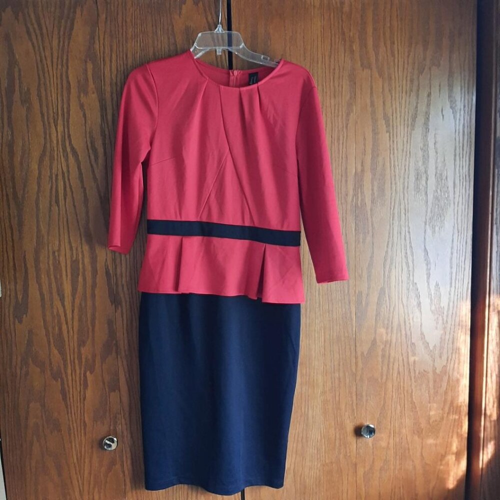 VFSHOW Womens Pleated Crew Neck Peplum Work Office Bodycon Sheath Dress Red Sz L